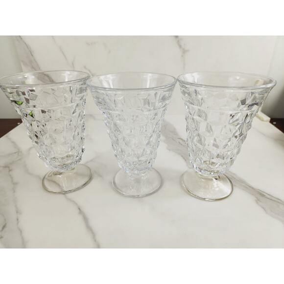 Fostoria Whitehall Iced Tea Water Glasses Footed 6" Cube Pattern 60s Vintage - Picture 1 of 11